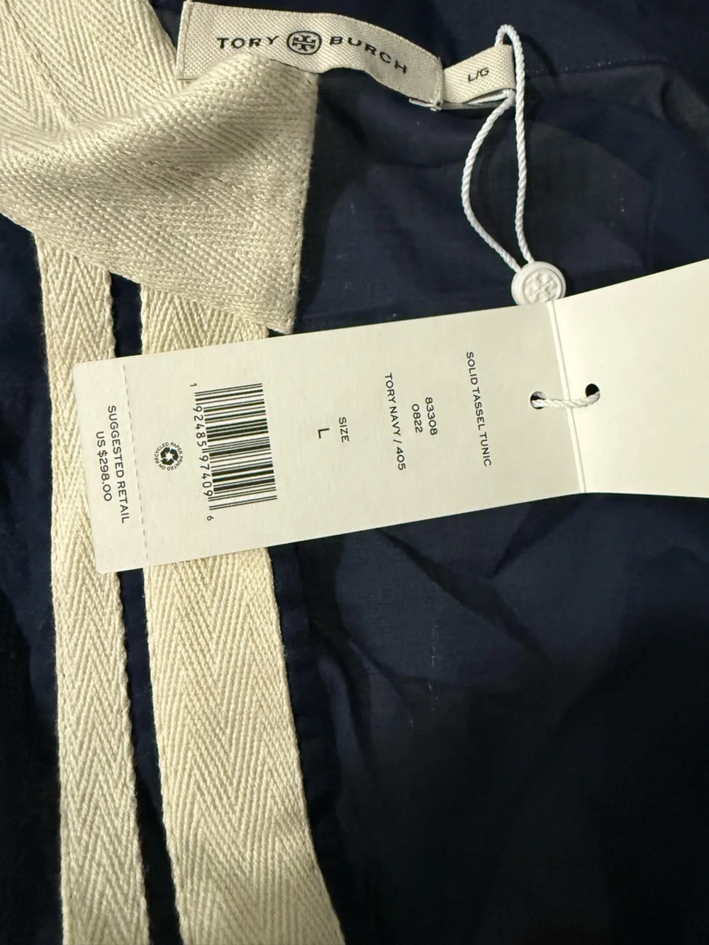 Tory Burch Tory Tunic L caftan Resort Swim Cover Up Navy Blue Beach nwt